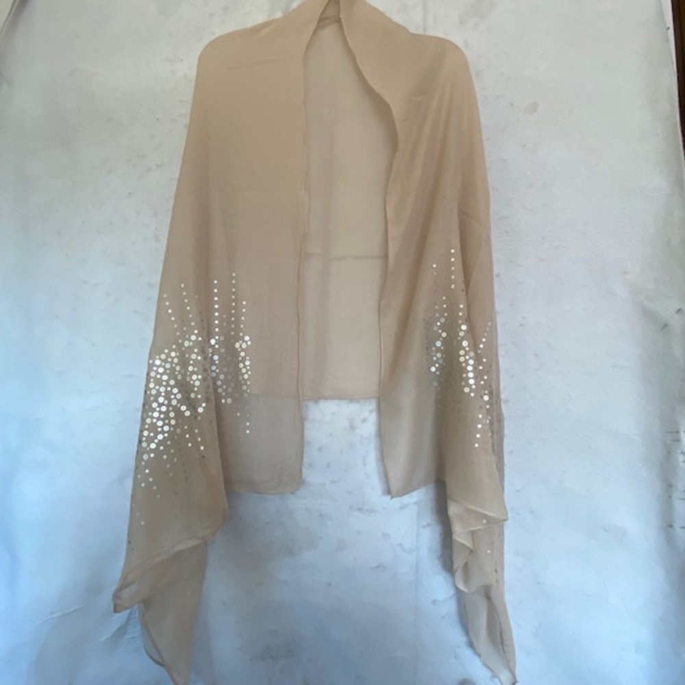 Semi Sheer Lightweight Silver Sequin Embellished Shawl - Picture 3 of 12